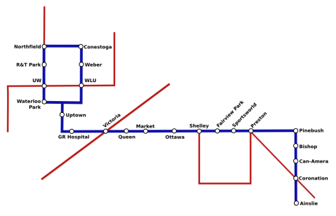 Transit map of LRT and streetcars