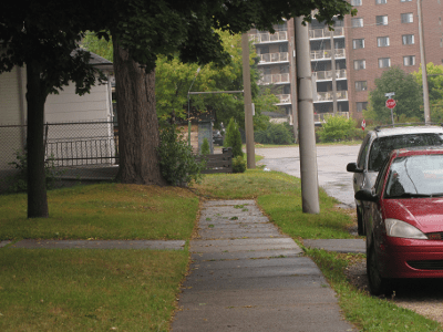 Missing sidewalk on Esson
