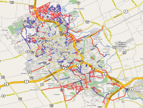 Map of missing sidewalks in K-W